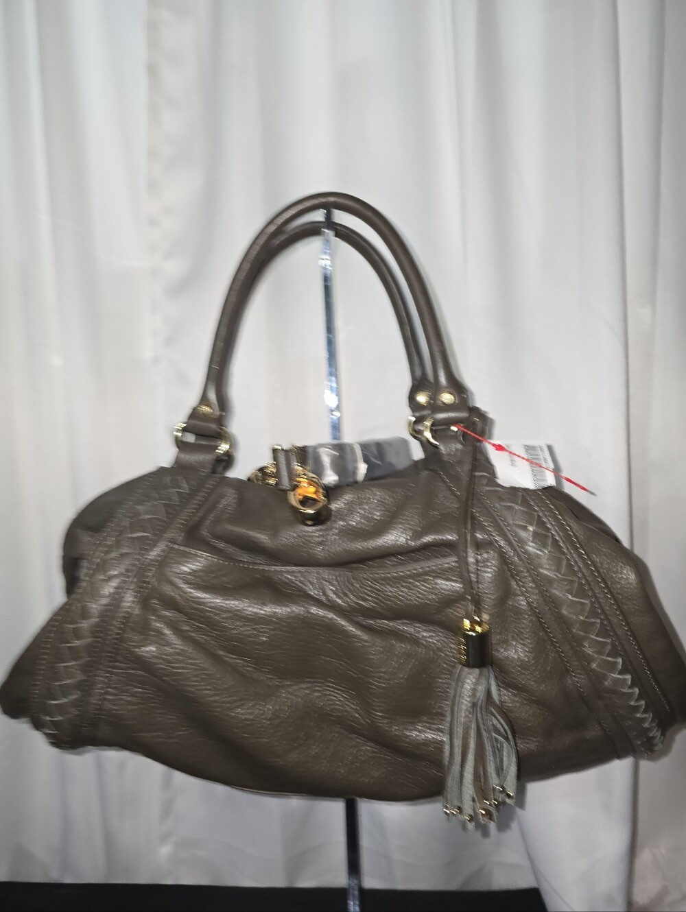 NWOT K DASH KARDISHIAN RARE GENUINE Leather Tote Bag in Olive Taupe SATCHEL BAG